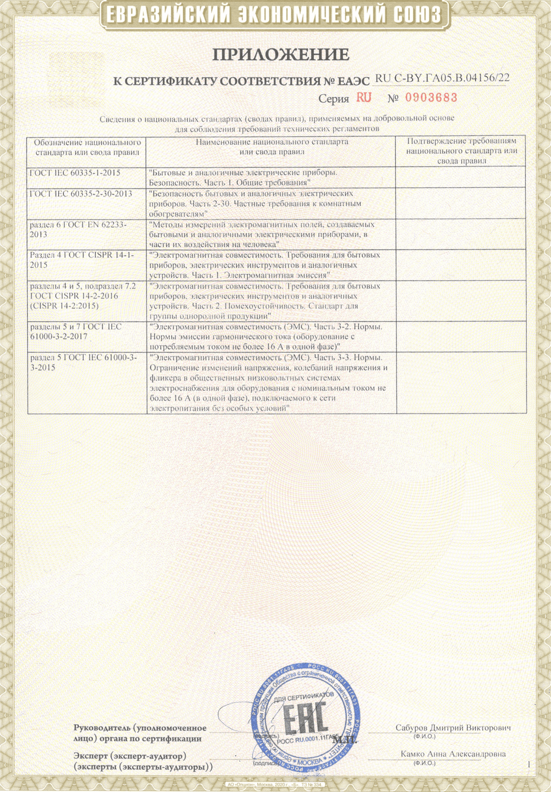 Сертификат соответствия ТР ТС 004 и ТР ТС 020